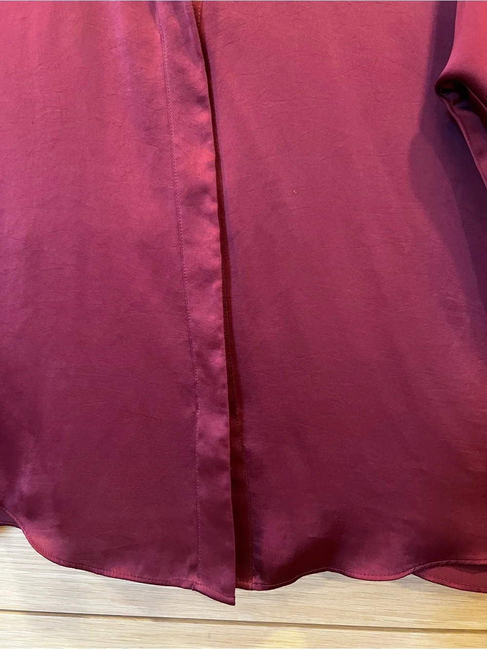 Reset R Label Satin Button Front Tunic Blouse Currant Maroon Size Small Office